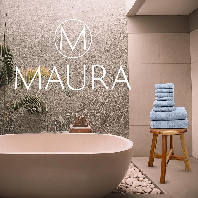 MAURA Light Blue Bath Towel Set of 8 - Image 7