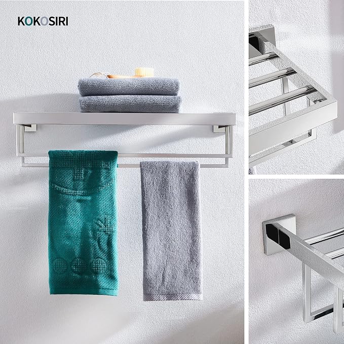 KOKOSIRI 24'' Bathroom Towel Shelf Chrome Towel Rack - Image 3