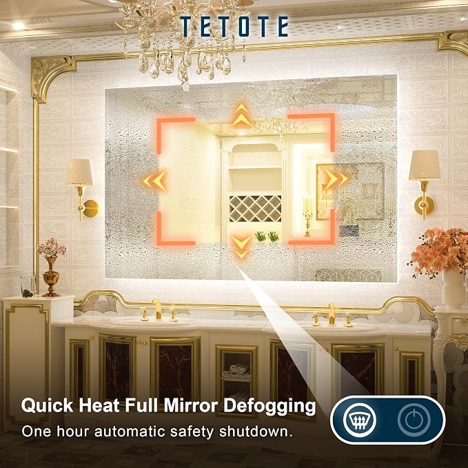 TETOTE 60 x 40 Inch LED Backlit Bathroom Mirror - Image 3