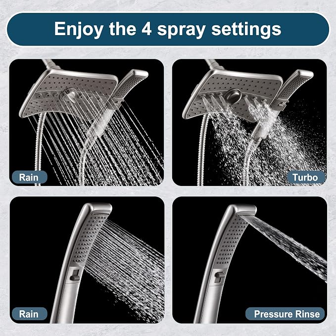 BRIGHT SHOWERS High Pressure Brushed Nickel Shower Heads Combo - Image 3