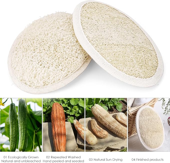 Natural Loofah Sponge, 2 Pack Exfoliating Body Scrubber - Image 3