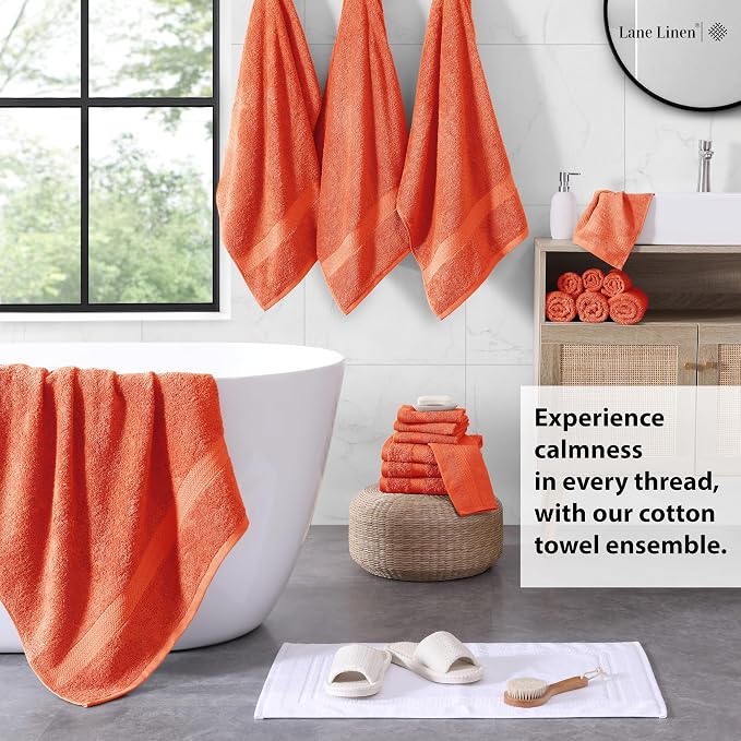 LANE LINEN 100% Ringspun Cotton Luxury Bath Towel Set, 8 Washcloths, 6 Hand - Image 3
