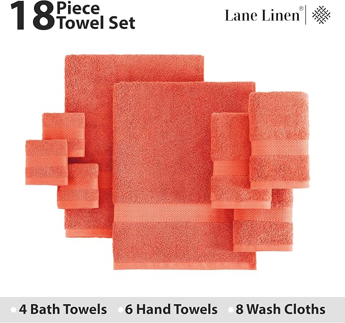 LANE LINEN 100% Ringspun Cotton Luxury Bath Towel Set, 8 Washcloths, 6 Hand - Image 4