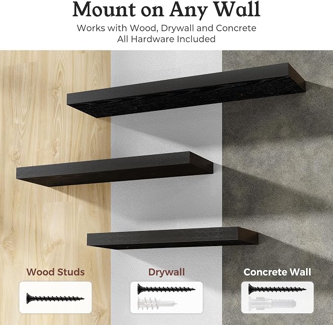Floating Shelves for Wall, 9.3" Deep Wall Mounted Wood Shelves for Bathroom - Image 6