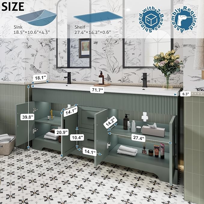 eclife 72" Bathroom Vanities Sink Combo - Image 2