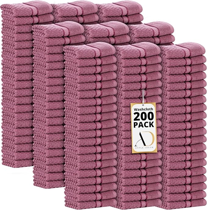 Ample Decor Washcloth Set of 200 Grape Purple 100% Cotton by AmpleDecor