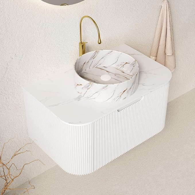 30" Floating Bathroom Vanity Without Sink, Marble Top, Solid Wood Surface and by Unknown