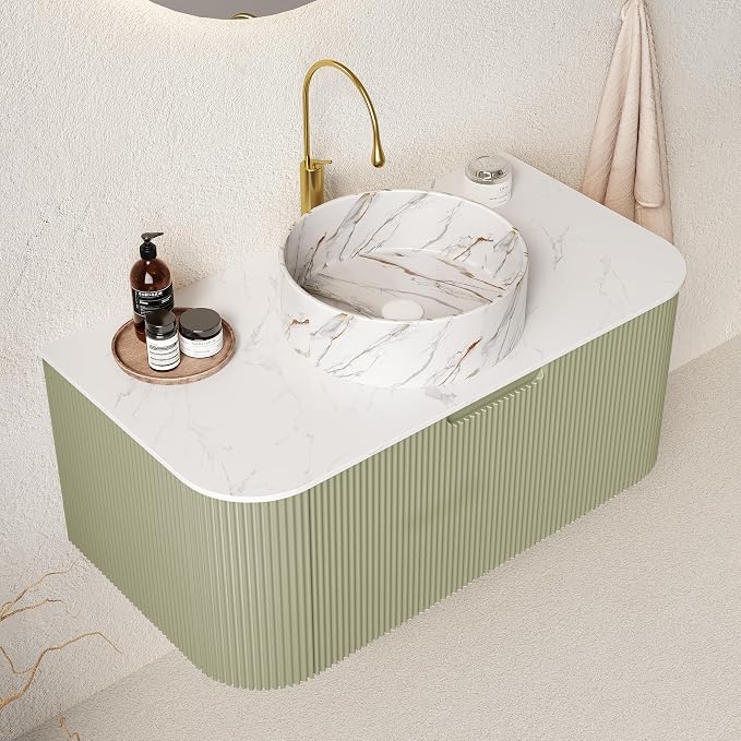36" Floating Bathroom Vanity Without Sink, Marble Top, Solid Wood Surface and by Unknown