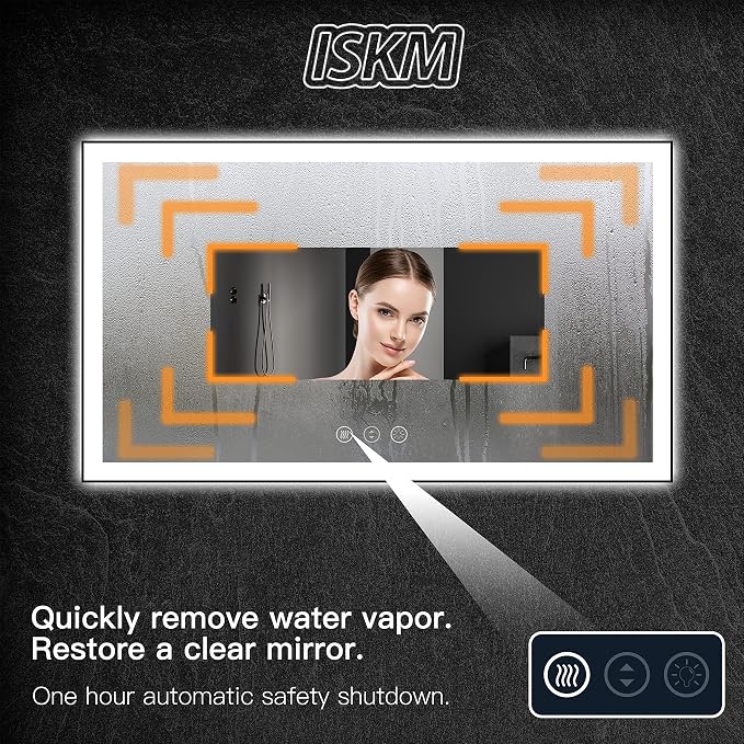 ISKM Framed LED Mirror for Bathroom 55"x36", Dimmable LED Bathroom Mirror - Image 5