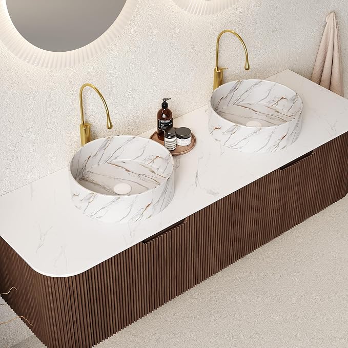 60" Floating Bathroom Vanity Without Sink, Marble Top, Solid Wood Surface and by Unknown