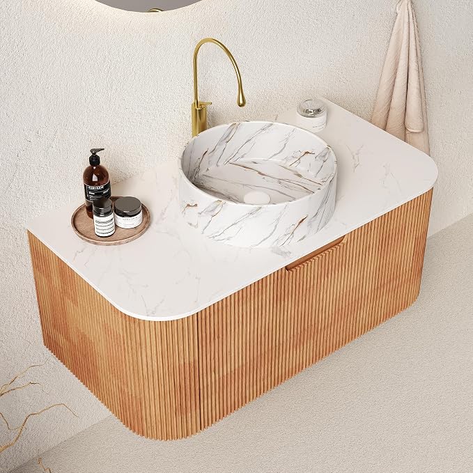 36" Floating Bathroom Vanity Without Sink, Marble Top, Solid Wood Surface and by Unknown