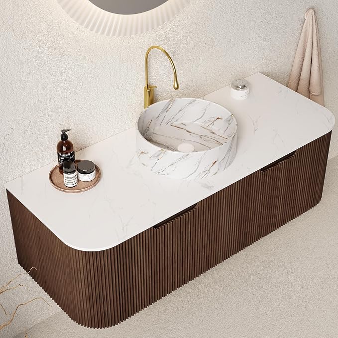 48" Floating Bathroom Vanity Without Sink, Marble Top, Solid Wood Surface and by Unknown