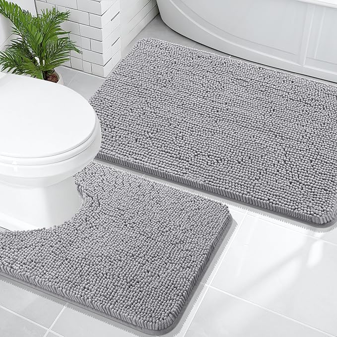 OLANLY Bathroom Rugs Sets 2 Piece, Soft Absorbent Chenille Bath Mats and by OLANLY