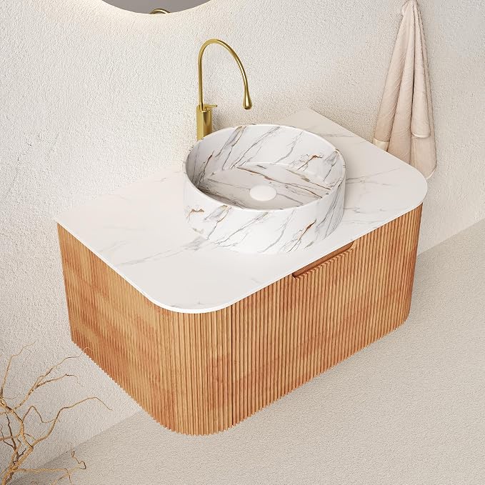 30" Floating Bathroom Vanity Without Sink, Marble Top, Solid Wood Surface and by Unknown