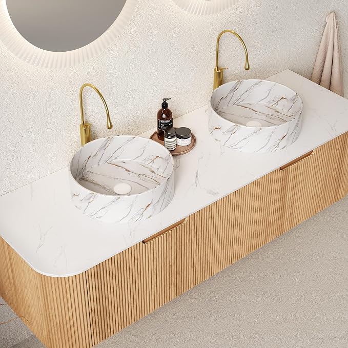 60" Floating Bathroom Vanity Without Sink, Marble Top, Solid Wood Surface and by Unknown