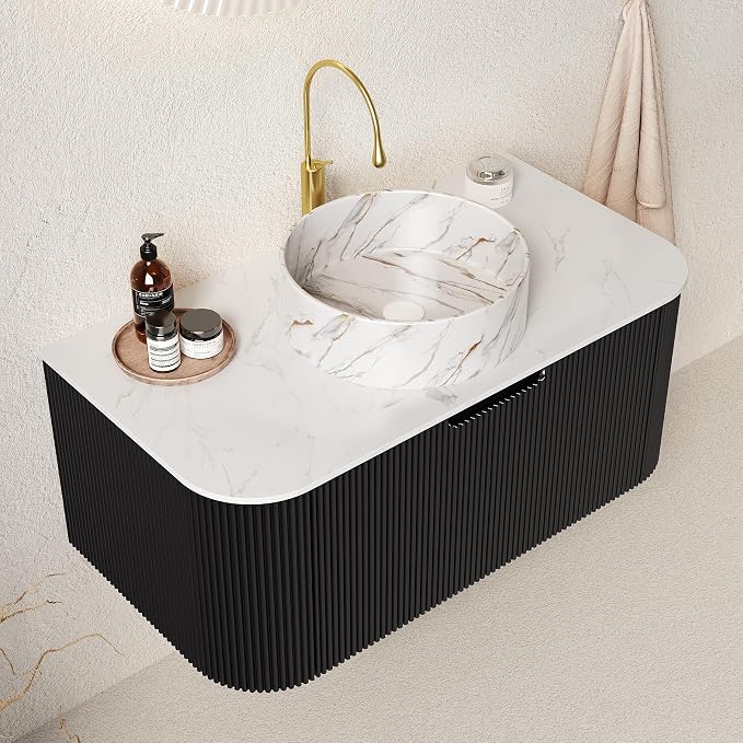 36" Floating Bathroom Vanity Without Sink, Marble Top, Solid Wood Surface and by Unknown