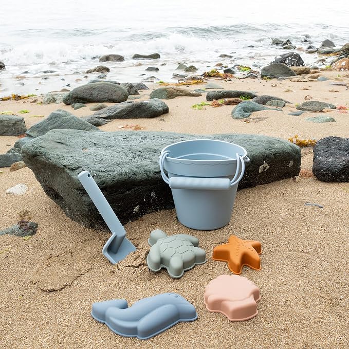 BLUE GINKGO Modern Baby Sand Toys | Travel Friendly | Silicone Bucket, 4 Molds - Image 9