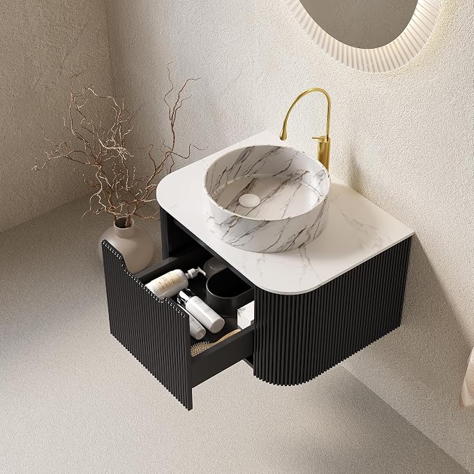 24" Floating Bathroom Vanity Without Sink, Marble Top, Solid Wood Surface and - Image 7