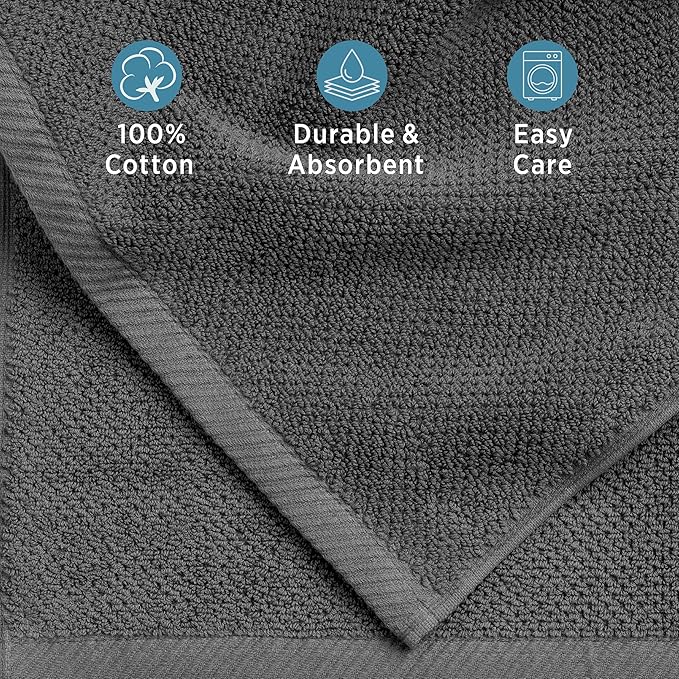 Welhome Franklin Premium 6 Pack Hand Towels Popcorn Textured Charcoal Bathroom - Image 3