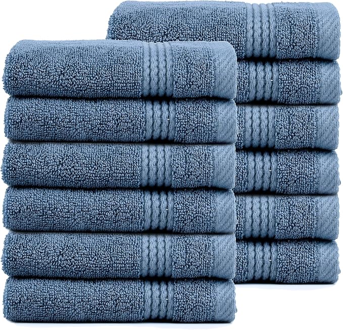EastNBlue Lara 100% Turkish Cotton Washcloths 12 Pack, Extra Soft & Absorbent by EastNBlue