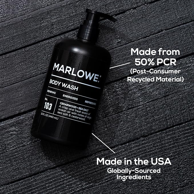 MARLOWE. No. 103 Body Wash 15 oz Pump, Cedarwood + Sea Salt, Energizing & - Image 8