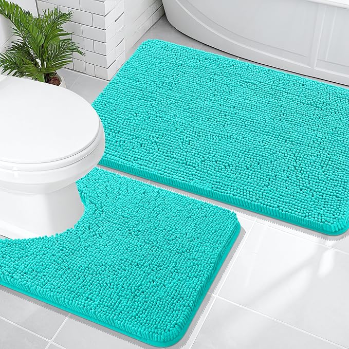 OLANLY Bathroom Rugs Sets 2 Piece, Soft Absorbent Chenille Bath Mats and by OLANLY
