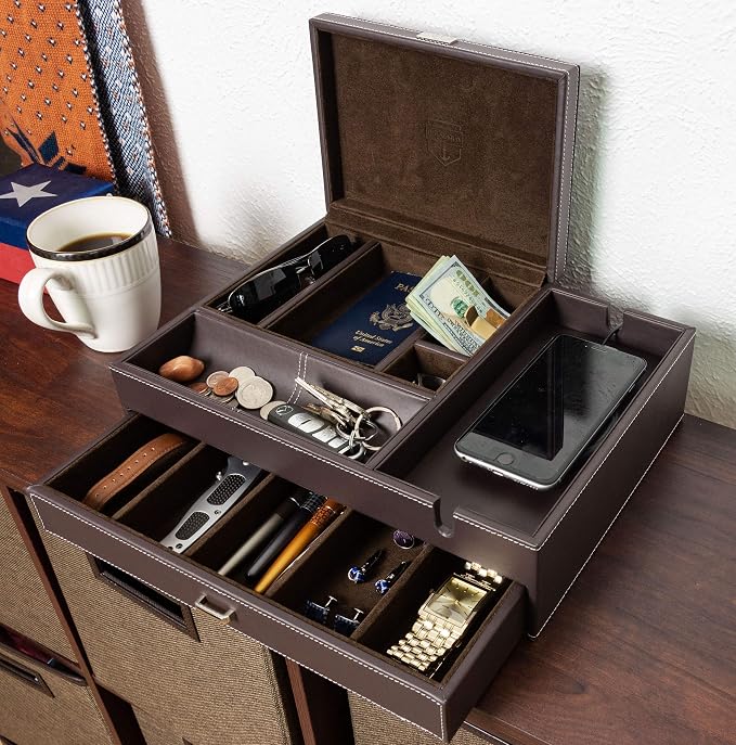 Mens Watch Box Leather Valet Tray by HOUNDSBAY