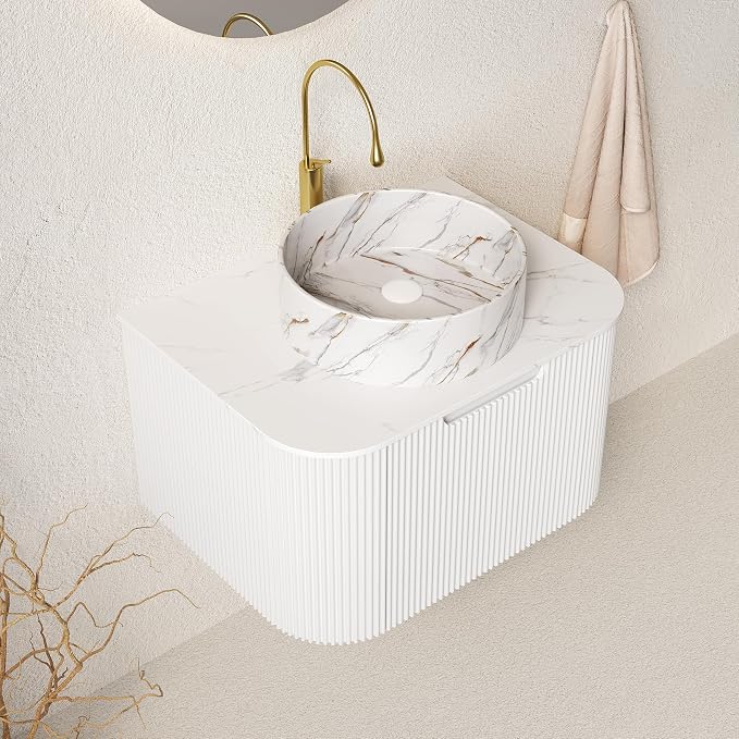 24" Floating Bathroom Vanity Without Sink, Marble Top, Solid Wood Surface and by Unknown