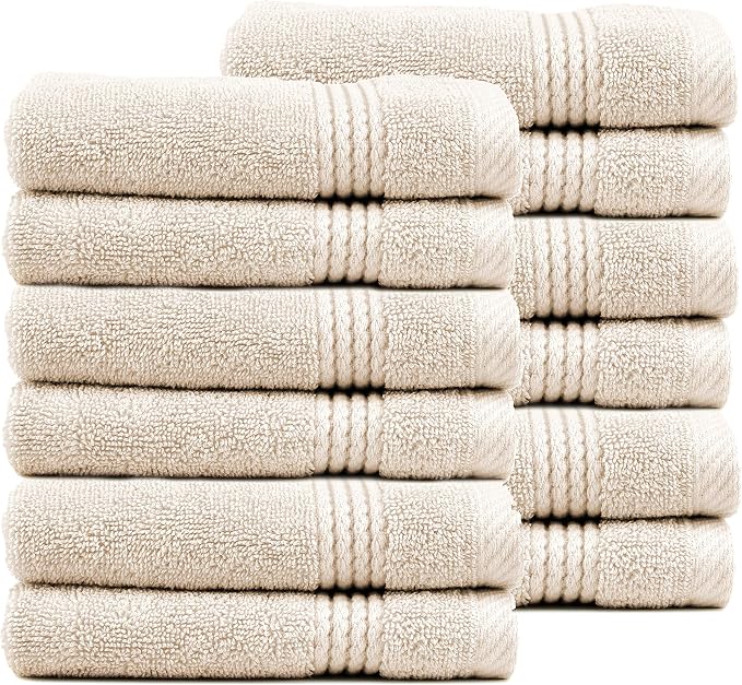 EastNBlue Lara 100% Turkish Cotton Washcloths 12 Pack, Extra Soft & Absorbent by EastNBlue