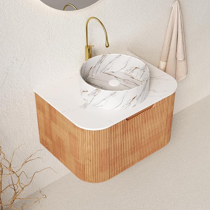 24" Floating Bathroom Vanity Without Sink, Marble Top, Solid Wood Surface and by Unknown