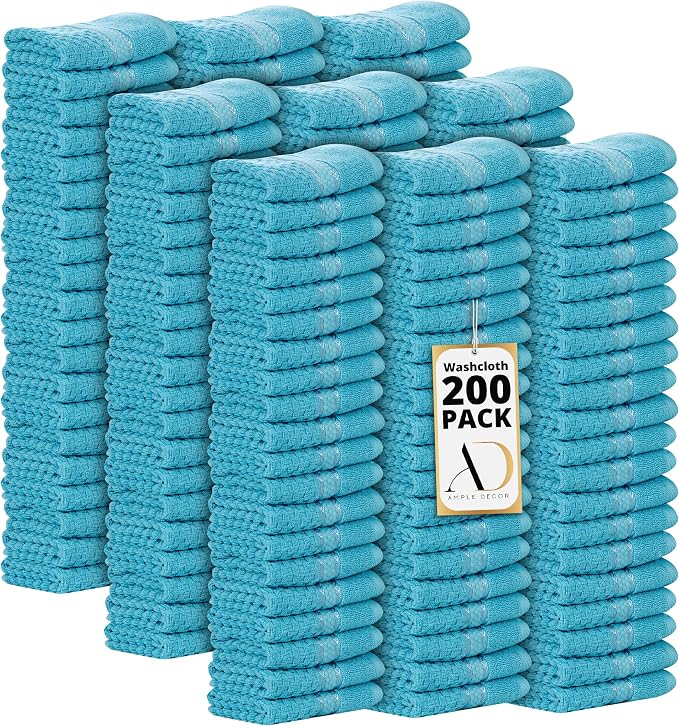 Ample Decor Washcloth Set of 200 Sky Blue 100% Cotton by AmpleDecor