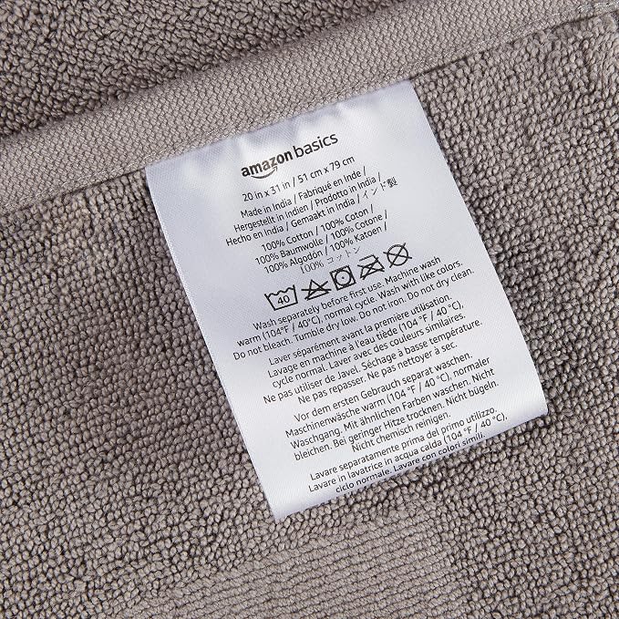 Amazon Basics Banded Bathroom Bath Rug Mat, Light Gray, 31 inches L x 20 inches - Image 4