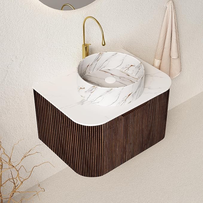 24" Floating Bathroom Vanity Without Sink, Marble Top, Solid Wood Surface and by Unknown