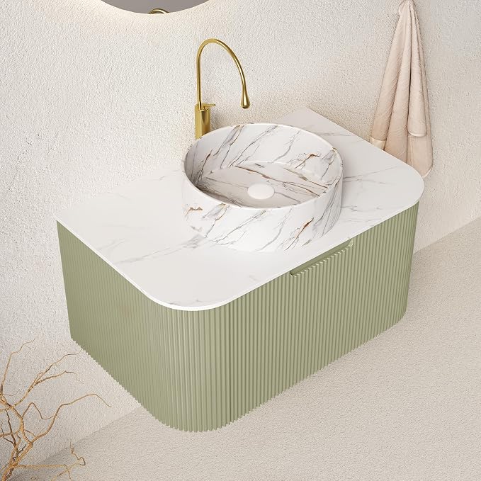 30" Floating Bathroom Vanity Without Sink, Marble Top, Solid Wood Surface and by Unknown