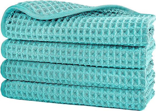 POLYTE 430 GSM Microfiber Lint Free Washcloth Face Towel, 13 x 13 in, 4 Pack by Polyte
