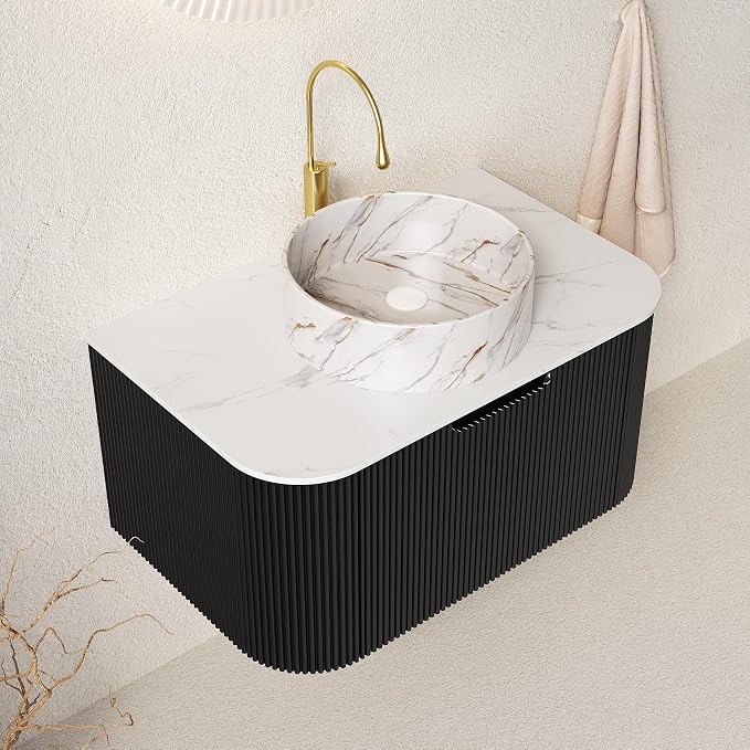 30" Floating Bathroom Vanity Without Sink, Marble Top, Solid Wood Surface and by Unknown
