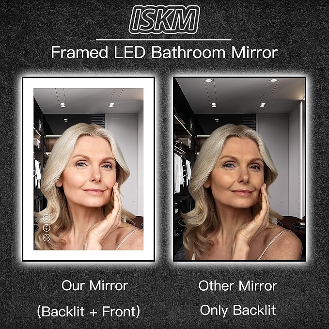 ISKM Framed LED Mirror for Bathroom 84"x40", Dimmable LED Bathroom Mirror - Image 4