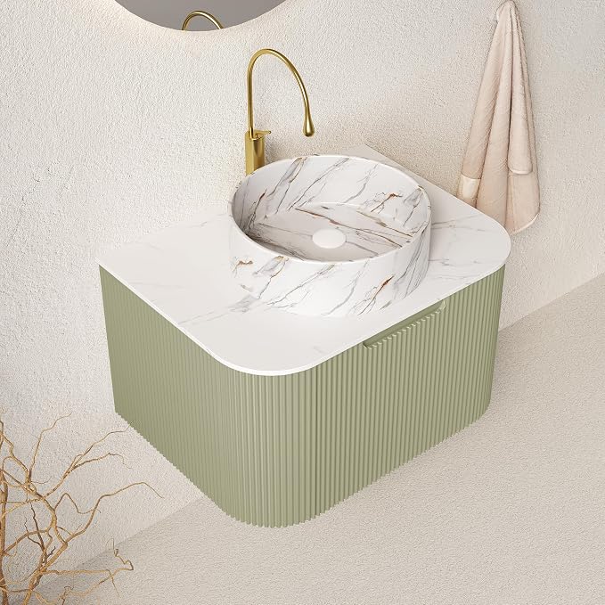 24" Floating Bathroom Vanity Without Sink, Marble Top, Solid Wood Surface and by Unknown