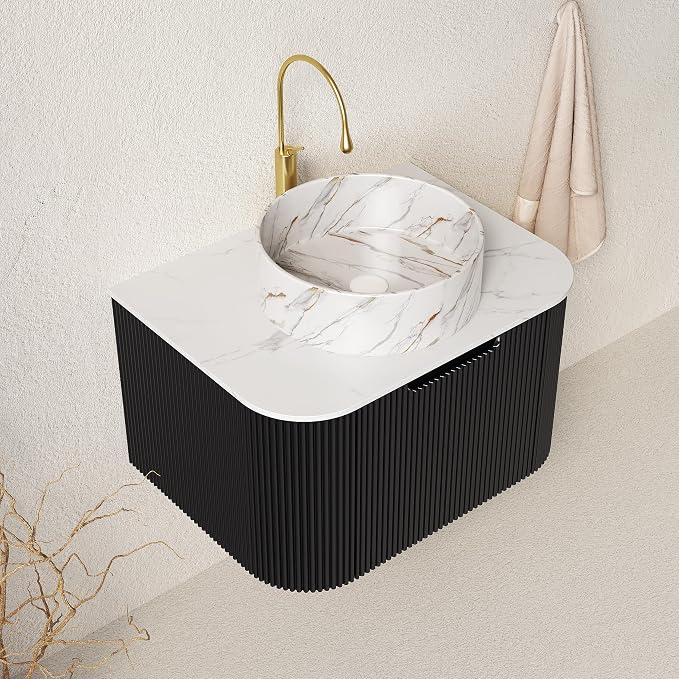 24" Floating Bathroom Vanity Without Sink, Marble Top, Solid Wood Surface and by Unknown