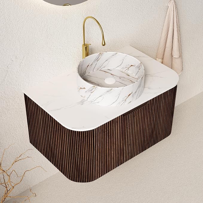 30" Floating Bathroom Vanity Without Sink, Marble Top, Solid Wood Surface and - Image 7